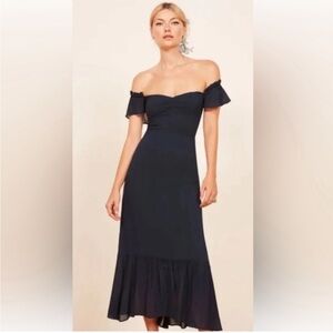 Reformation butterfly dress in navy blue